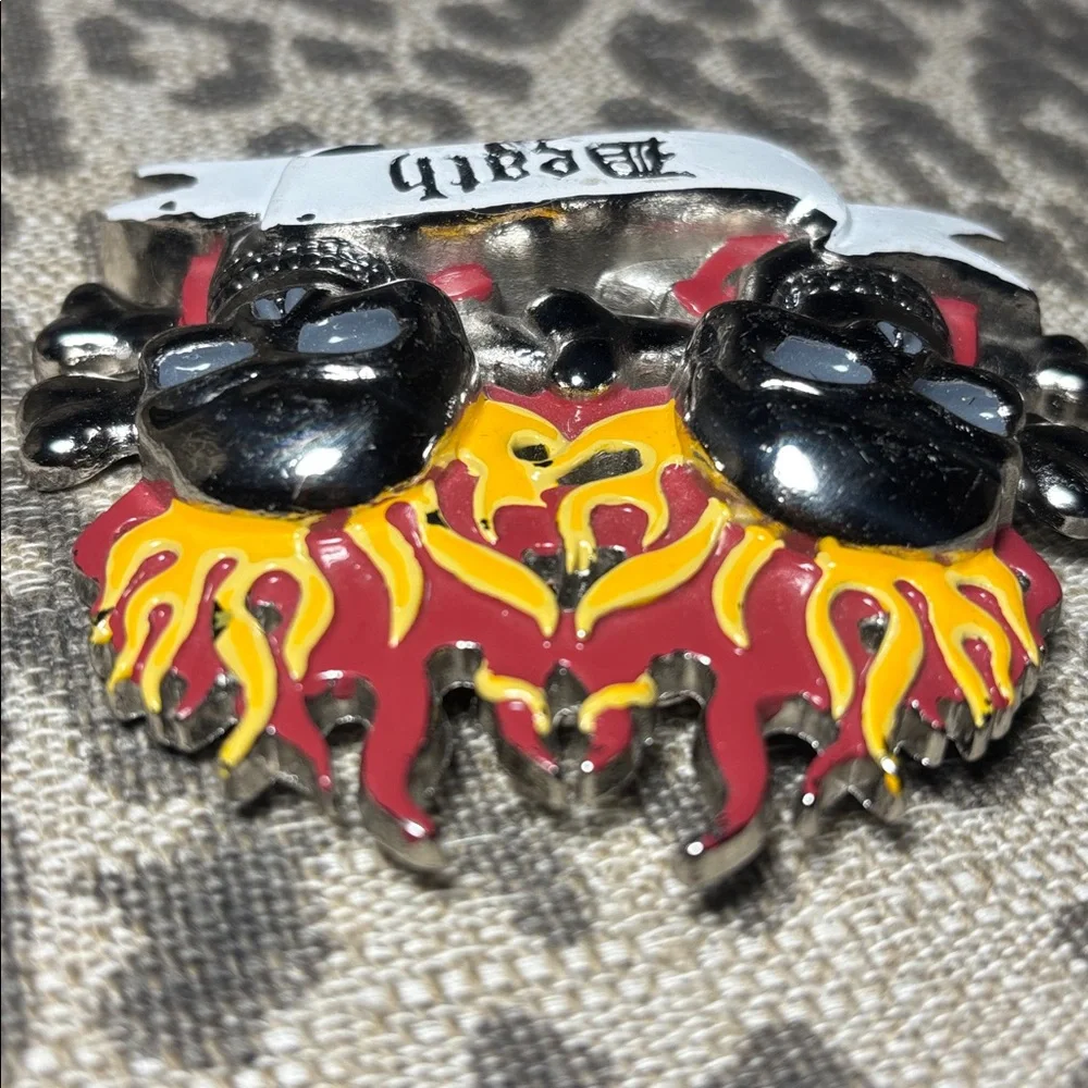 Skull & crossbone flame belt buckle punk biker goth belt buckle oversize buckle